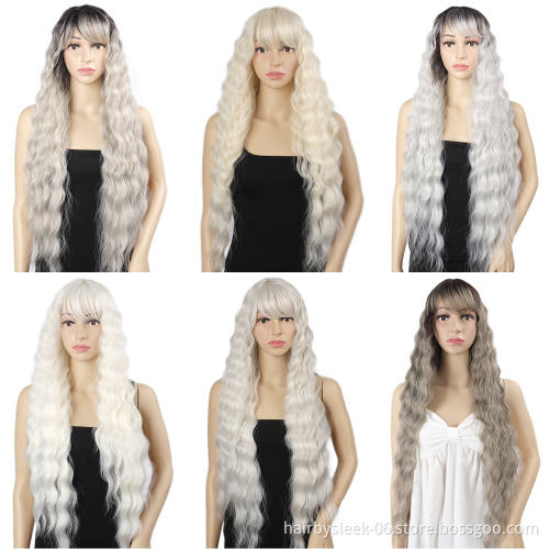 Wholesale new wigs with no Lace curly hair for woman machine made super soft fiber long wig girl hair cheap synthetic wigs